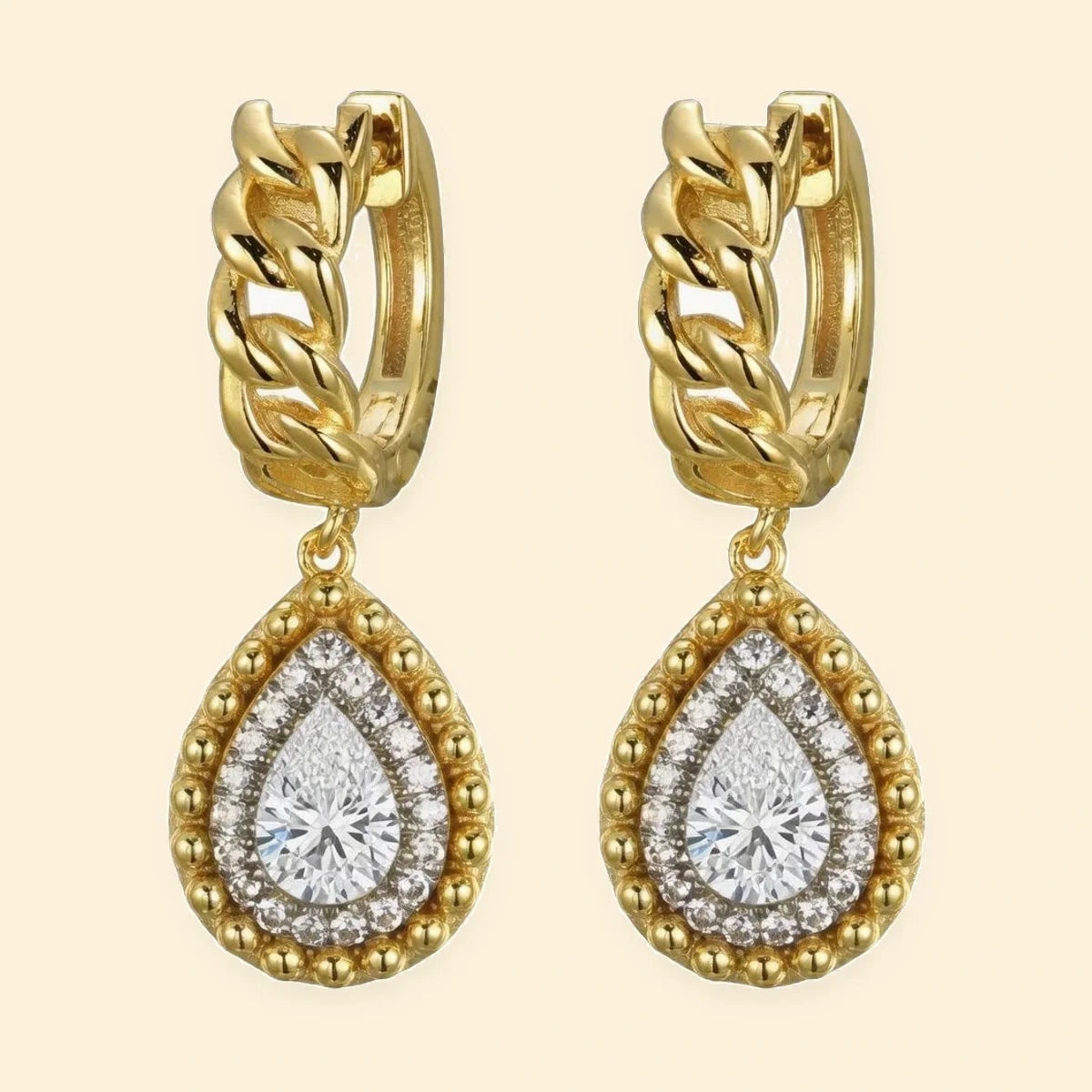 Gold Plated Sterling Silver CZ Teardrop Hoops – AER198-GP