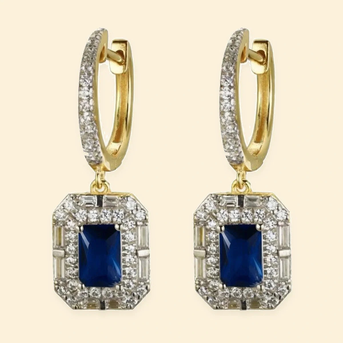 Gold Plated Sterling Silver Blue CZ Drop Hoops – AER199B-GP