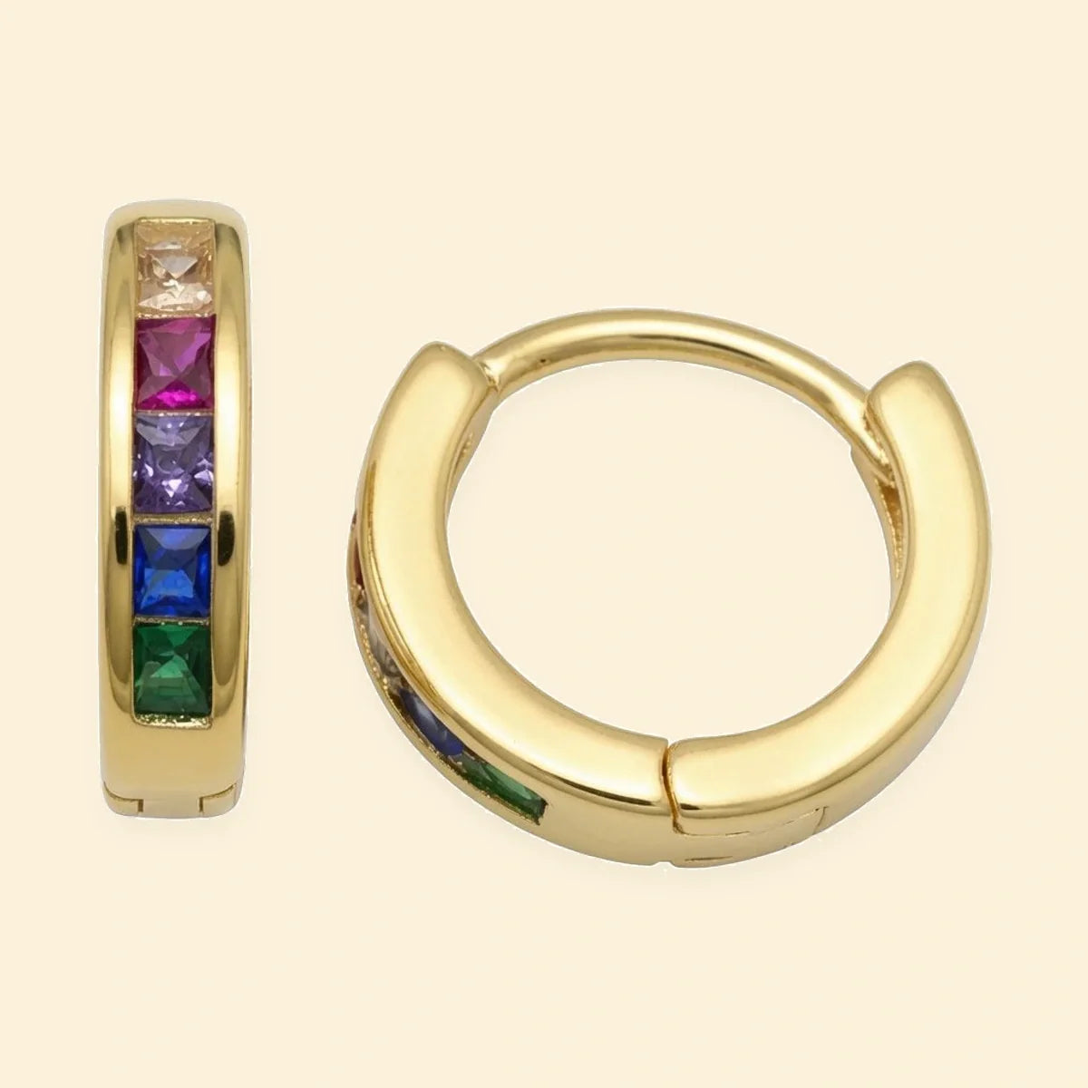 Gold Plated Sterling Silver Rainbow CZ Hoop Earrings – AER204-GP