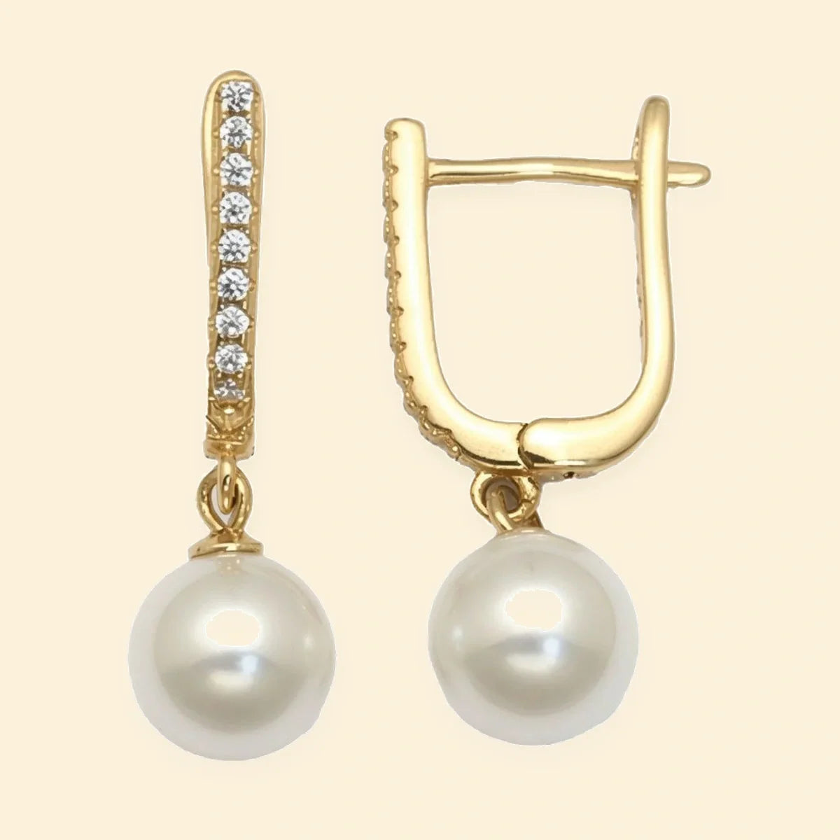 Gold Plated Sterling Silver CZ Pearl Drop Earrings – AER212-GP