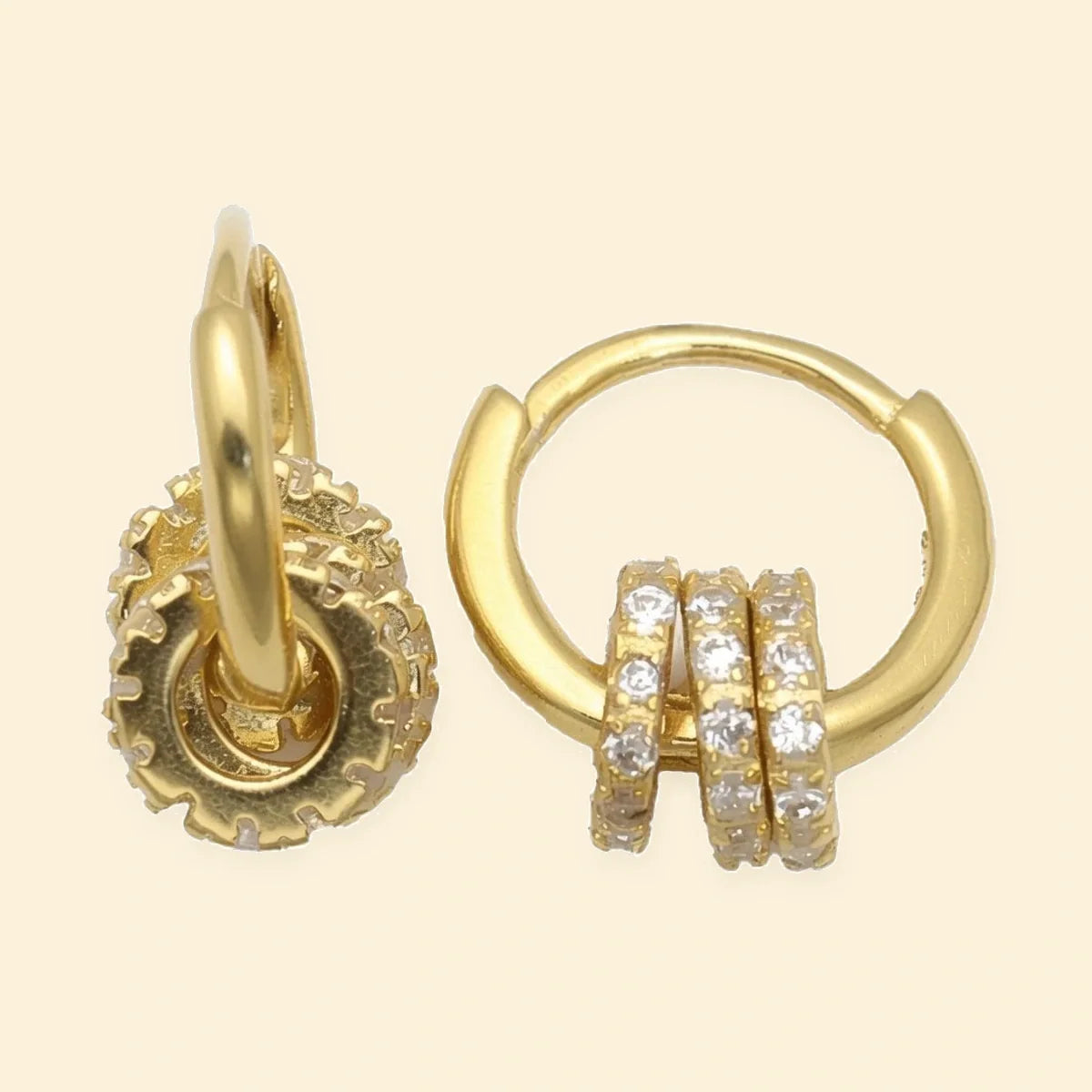 Gold Plated Sterling Silver CZ Gear Hoop Earrings – AER213-GP