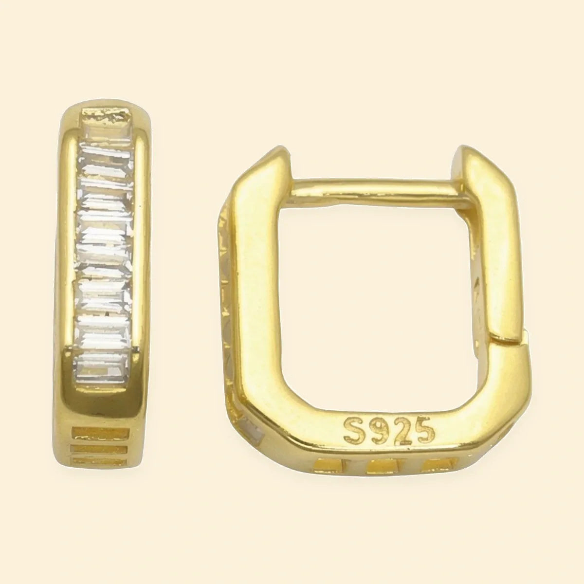 Gold Plated Sterling Silver Baguette CZ Square Hoops – AER214-GP