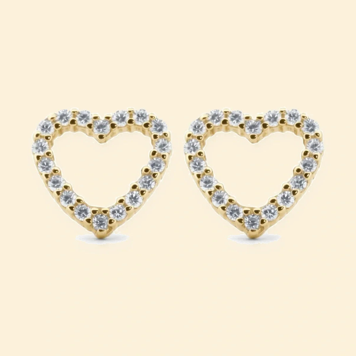 Gold Plated Sterling Silver CZ Set Heart Studs – AES170-GP