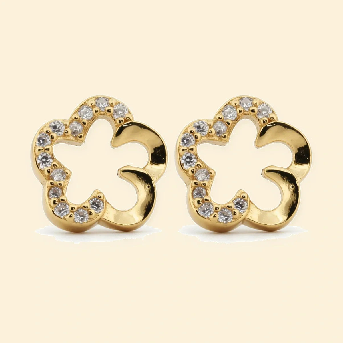 Gold Plated Sterling Silver CZ Set Clover Studs – AES171-GP