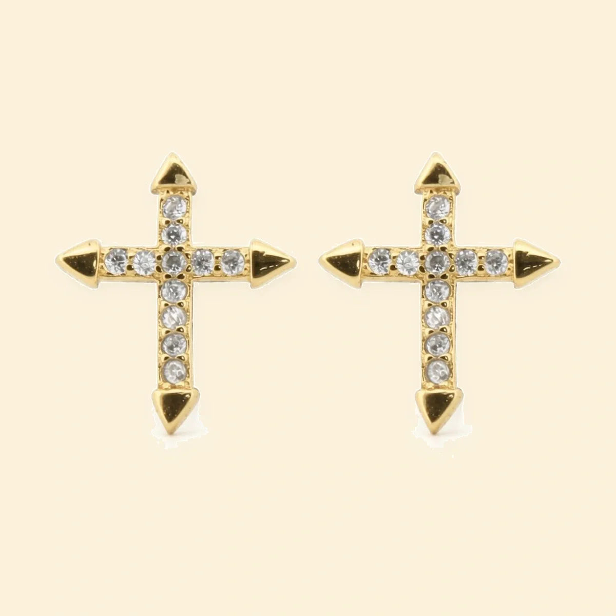 Gold Plated Sterling Silver CZ Set Cross Studs – AES181-GP