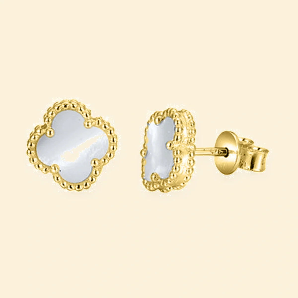 Gold Plated Sterling Silver MOP Clover Stud Earrings – AES225-GP