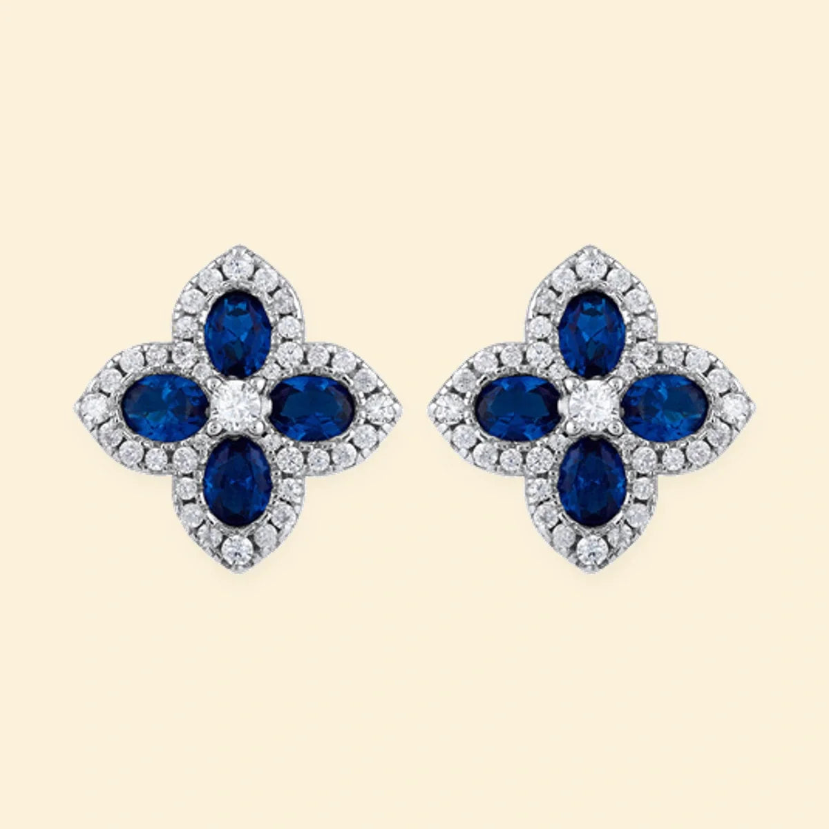 Gold Plated Sterling Silver Gold Plate CZ Set Clover Stud Earrings Blue – AES227B