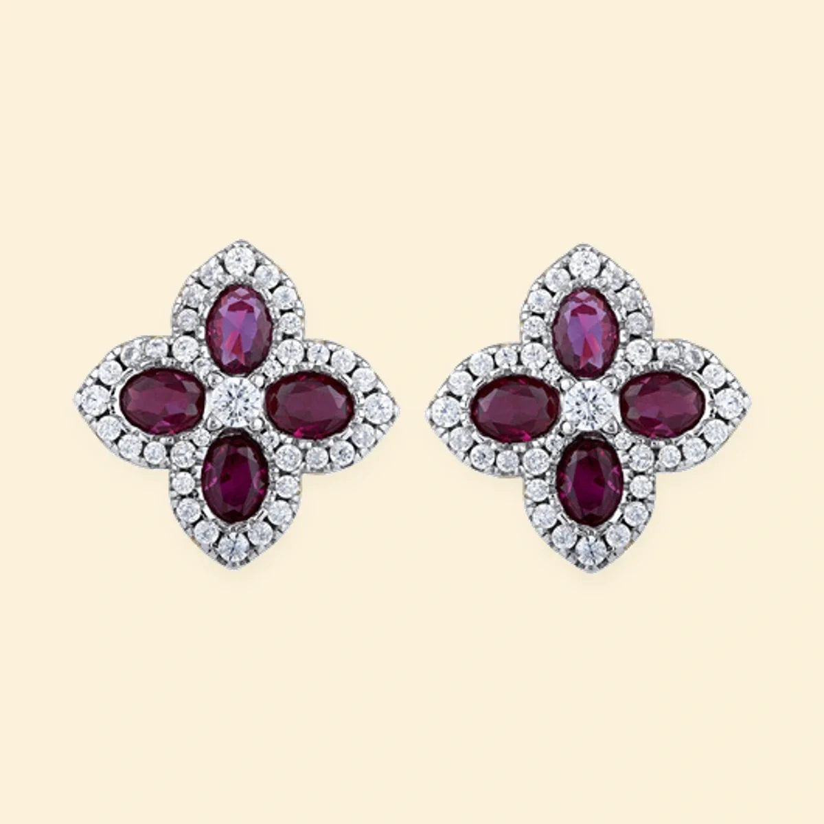 Gold Plated Sterling Silver Gold Plate CZ Set Clover Stud Earrings Red – AES227R