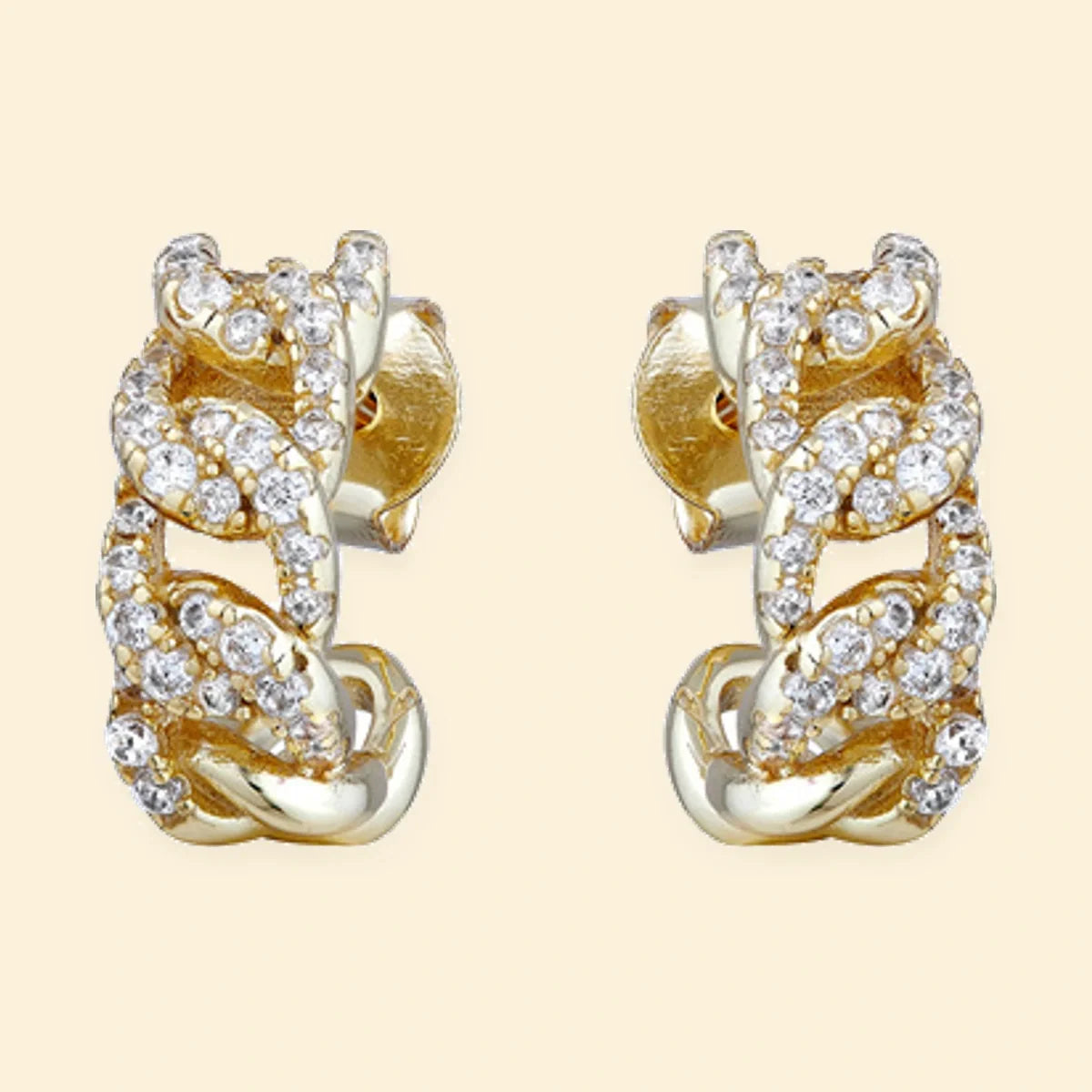Gold Plated Sterling Silver CZ Set Curb Half Hoop Earrings Stud Earrings – AES237
