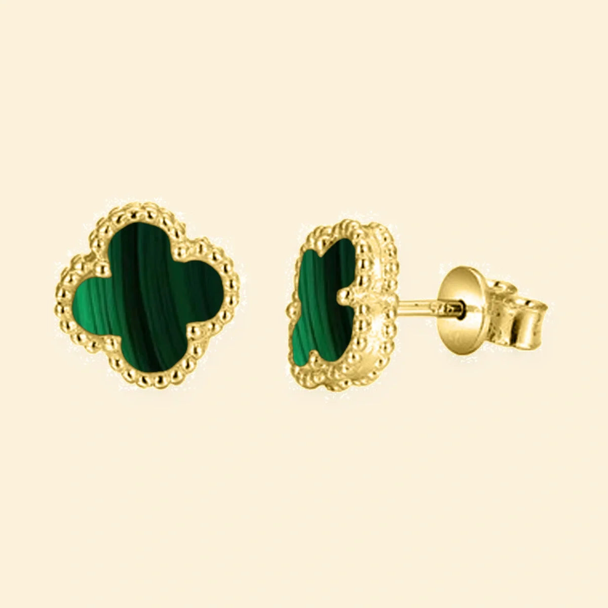 Gold Plated Sterling Silver Green Malachite Clover Stud Earrings – AES251-GP