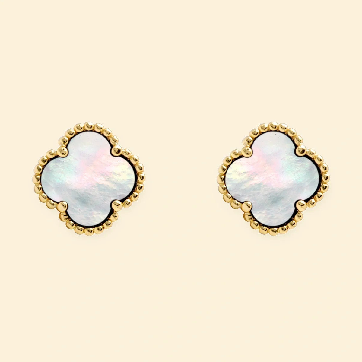 Gold Plated Sterling Silver 5 Clover Stud Earrings MOP White Colour – AES255-GP