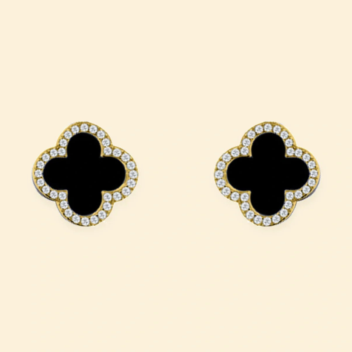 Gold Plated Sterling Silver CZ Set 5 Clover Stud Earrings Black Onyx Colour – AES258-GP