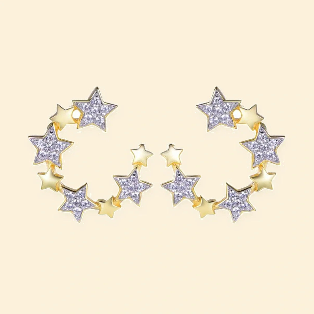 Gold Plated Sterling Silver CZ Star Hoops – AES272-GP