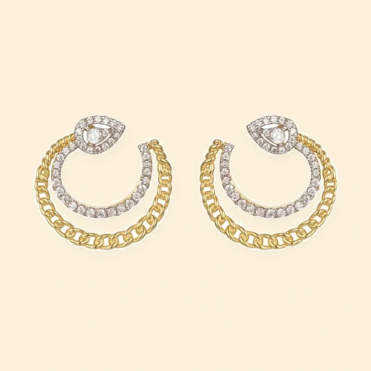 Gold Plated Sterling Silver CZ Chain Hoops – AES273-GP