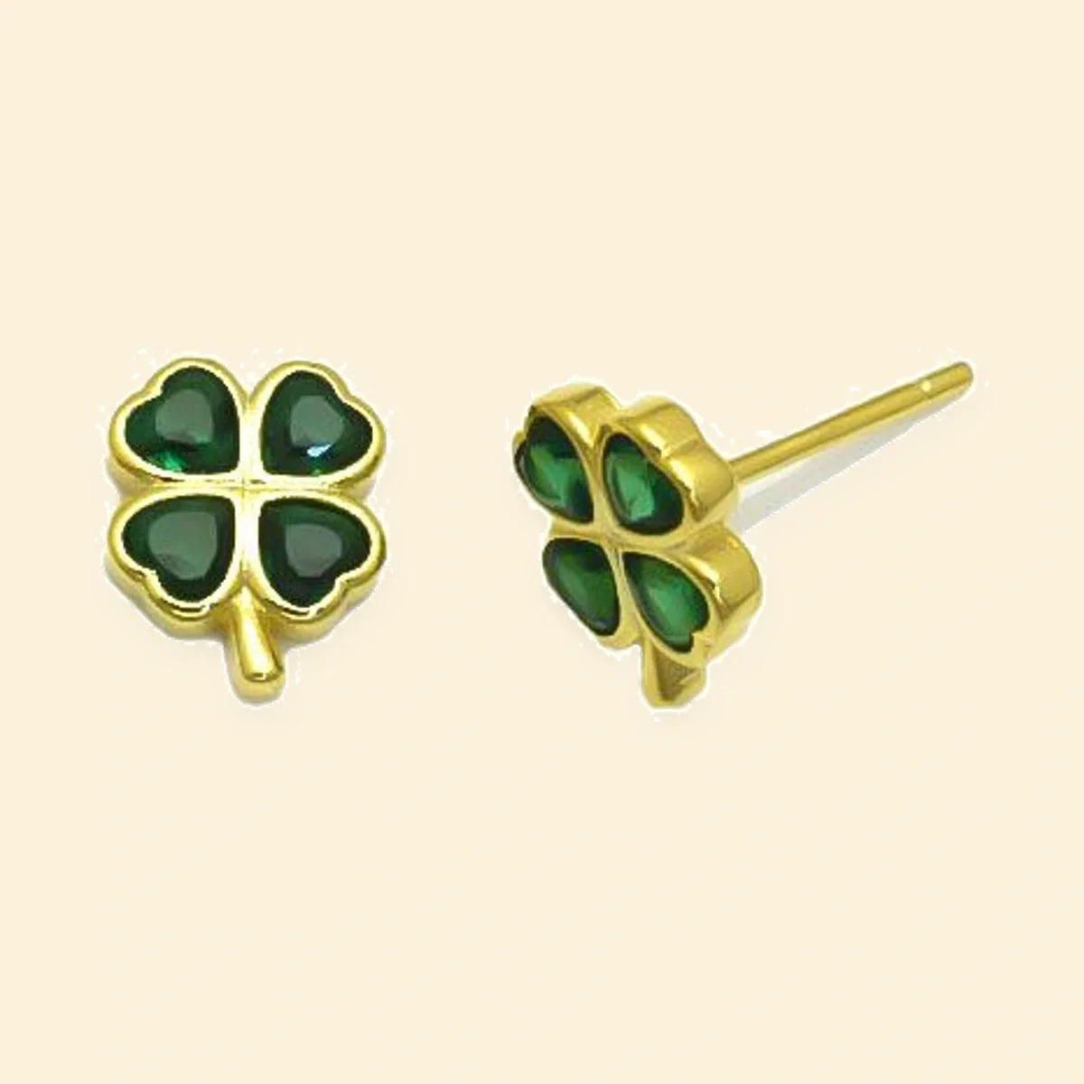 Gold Plated Sterling Silver Green CZ Clover Stud Earrings – AES300G-GP