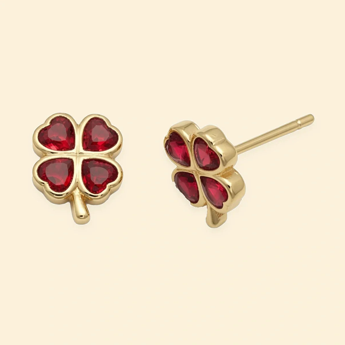 Gold Plated Sterling Silver Red CZ Clover Stud Earrings – AES300R-GP