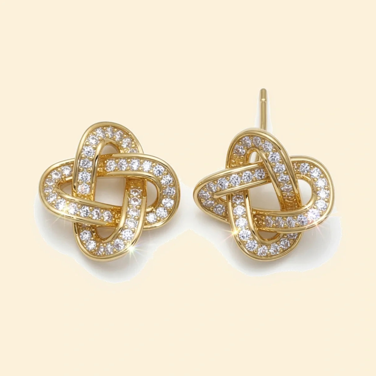 Gold Plated Sterling Silver CZ Love Knot Stud Earrings – AES308-GP