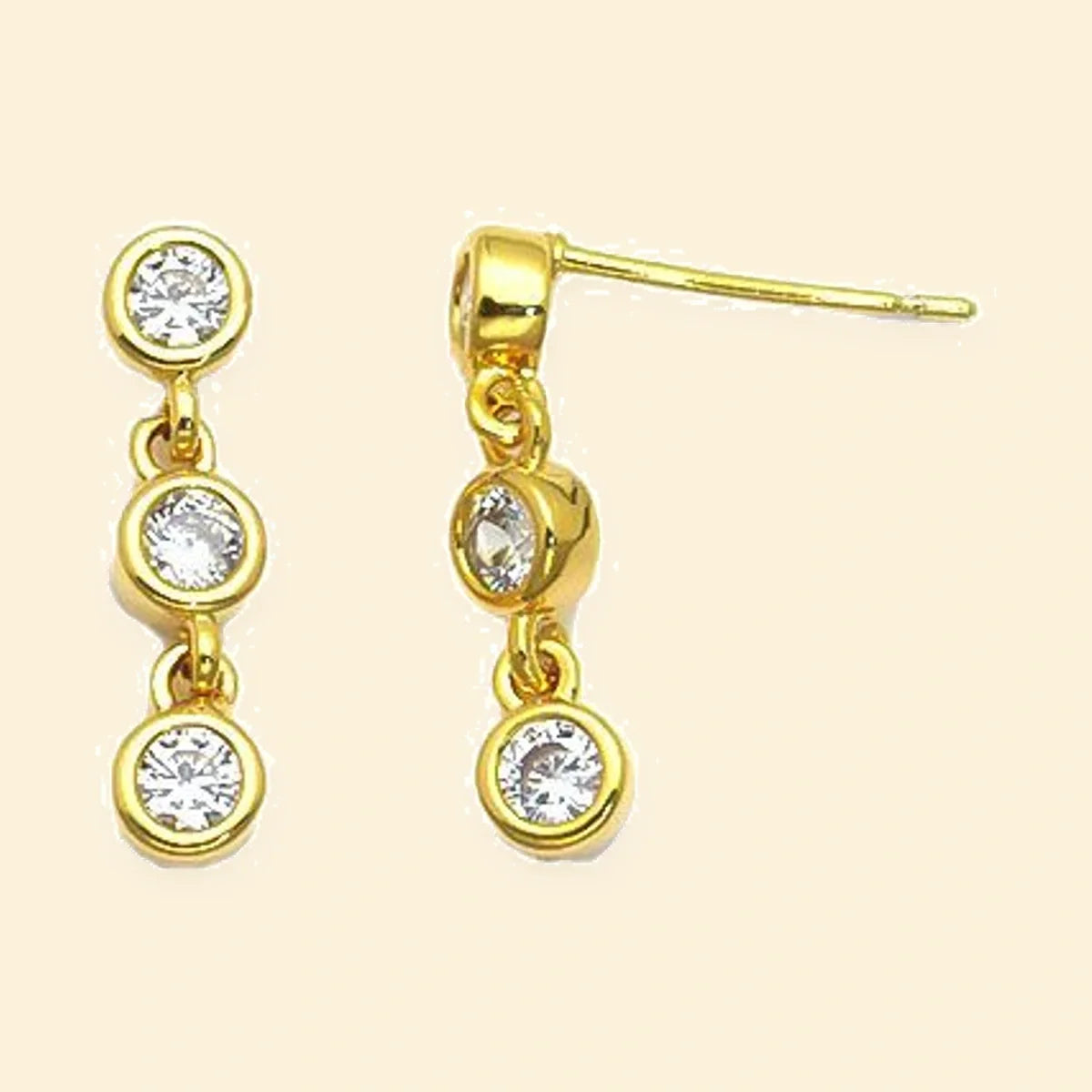 Gold Plated Sterling Silver CZ Triple Drop Earrings – AES312-GP