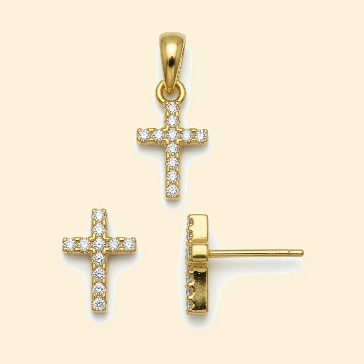 Gold Plated Sterling Silver CZ Cross Stud Earrings – AES313-GP