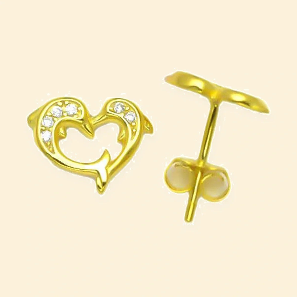 Gold Plated Sterling Silver CZ Dolphin Heart Stud Earrings – AES320-GP