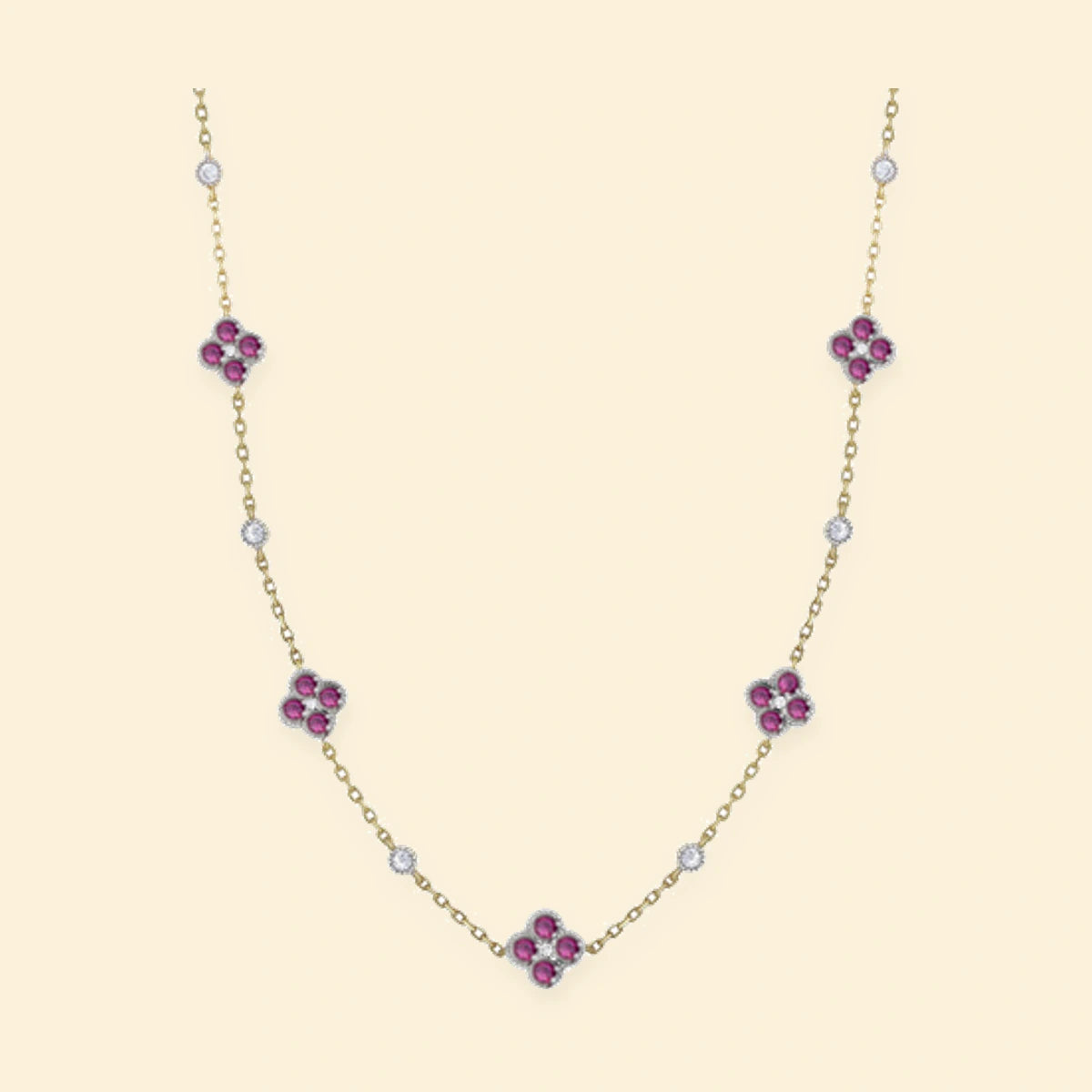 Gold Plated Sterling Silver CZ Set Clover Necklace Red – ANC073R