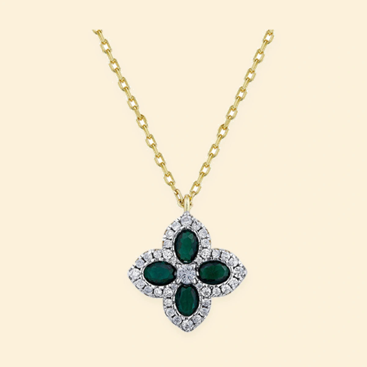 Gold Plated Sterling Silver CZ Set Clover Necklace Green – ANC074G