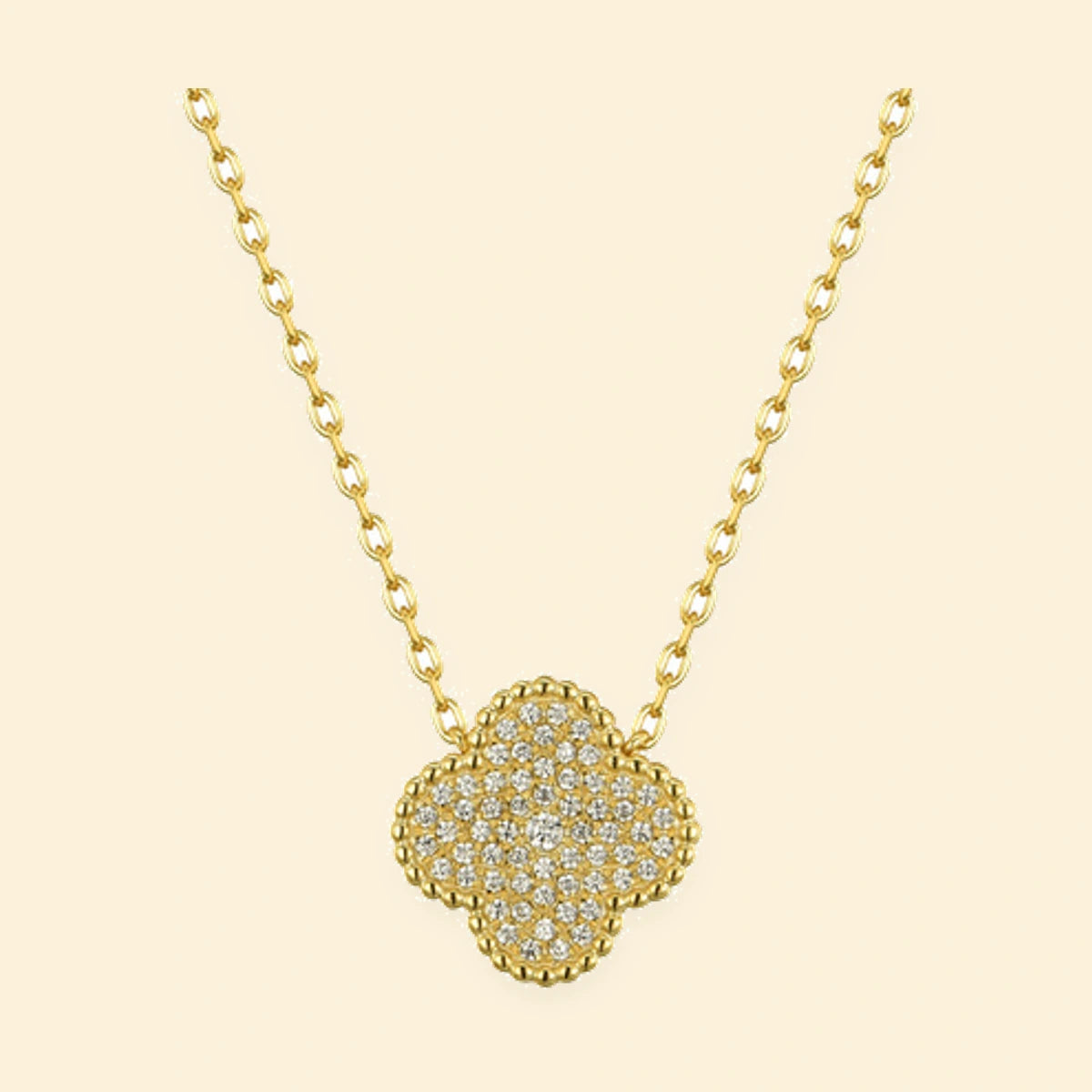 Gold Plated Sterling Silver CZ Set Clover Necklace – ANC079