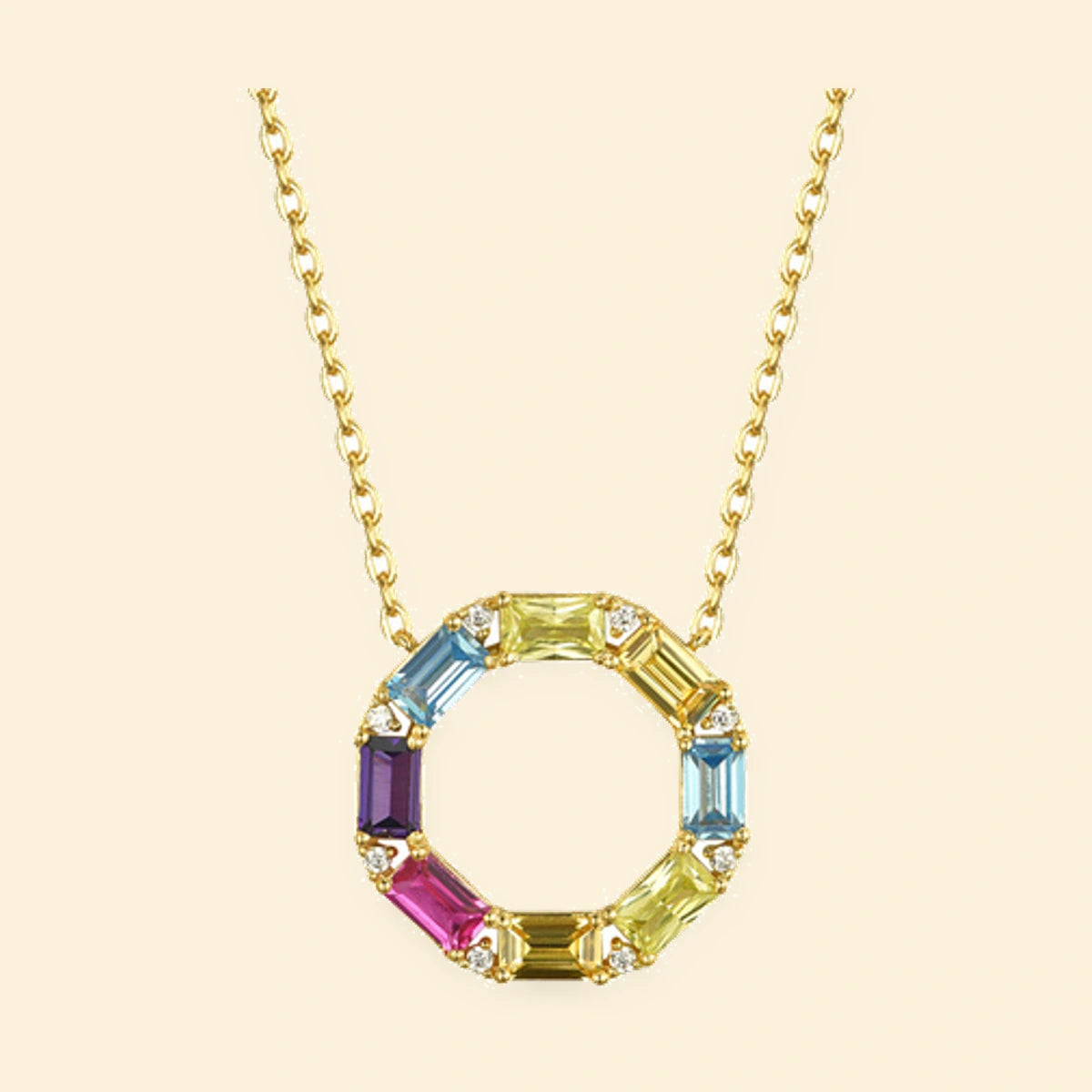 Gold Plated Sterling Silver Gold PlatedMulti Col CZ Set Circle Of Life Necklace – ANC080