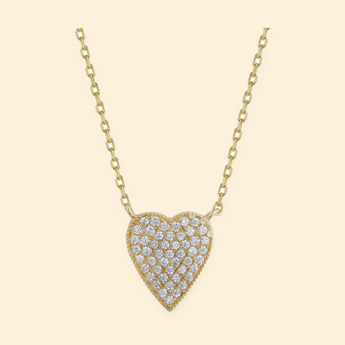 Gold Plated Sterling Silver CZ Set Heart Necklace – ANC082