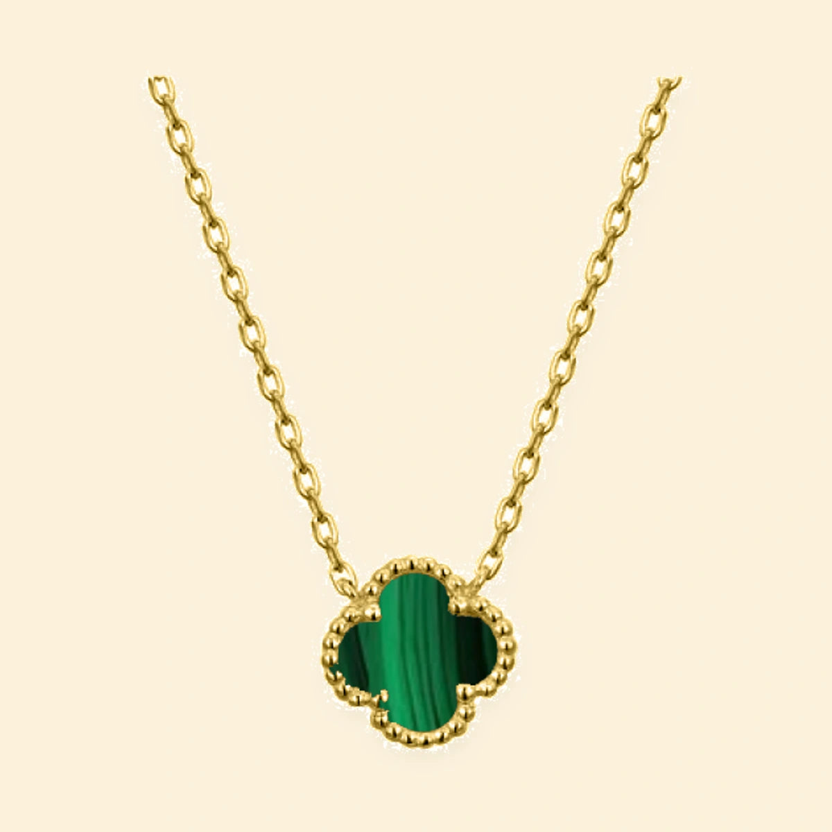 Gold Plated Sterling Silver Green Malachite Clover Necklace – ANC095-GP