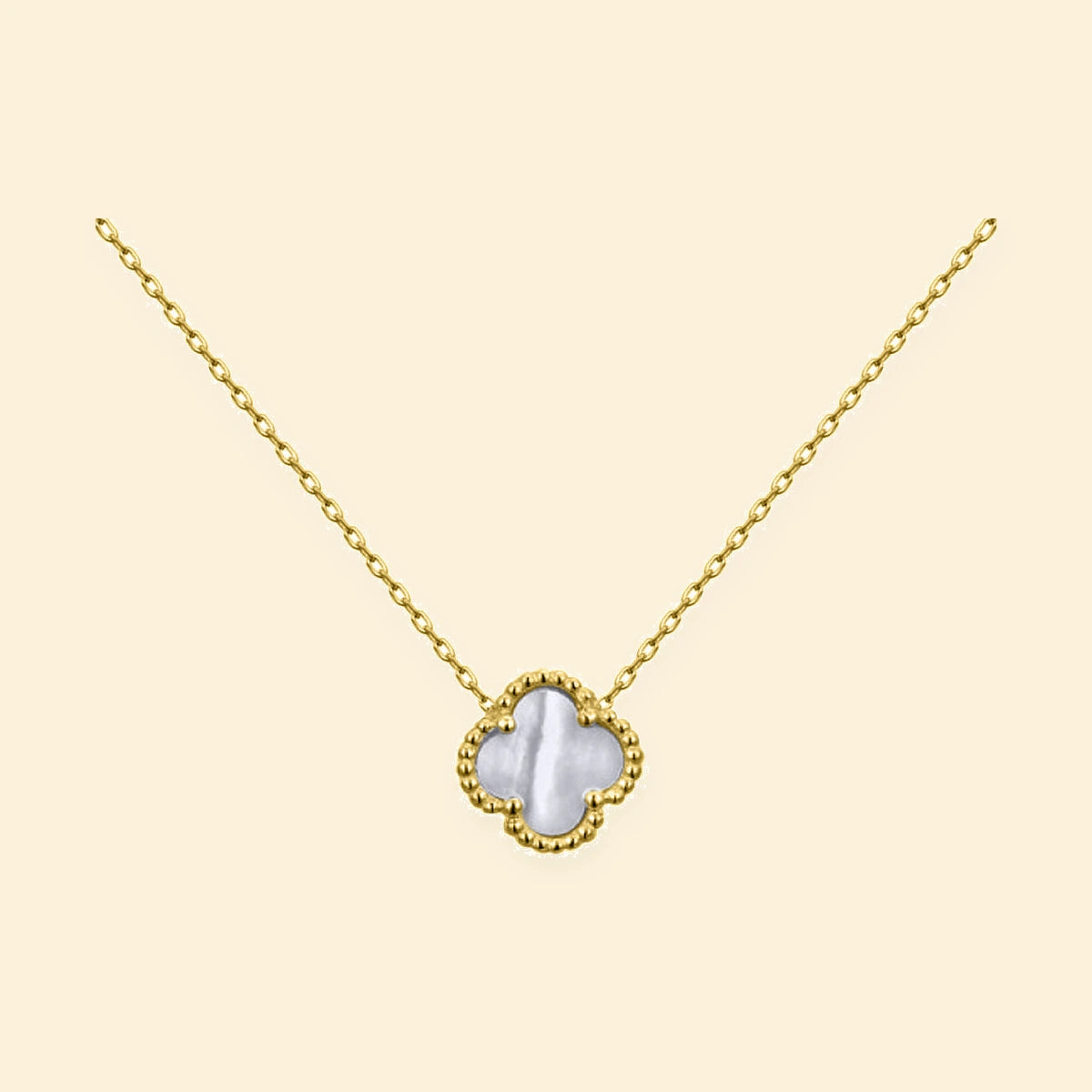 Gold Plated Sterling Silver Single Clover Necklace MOP White Colour – ANC099-GP