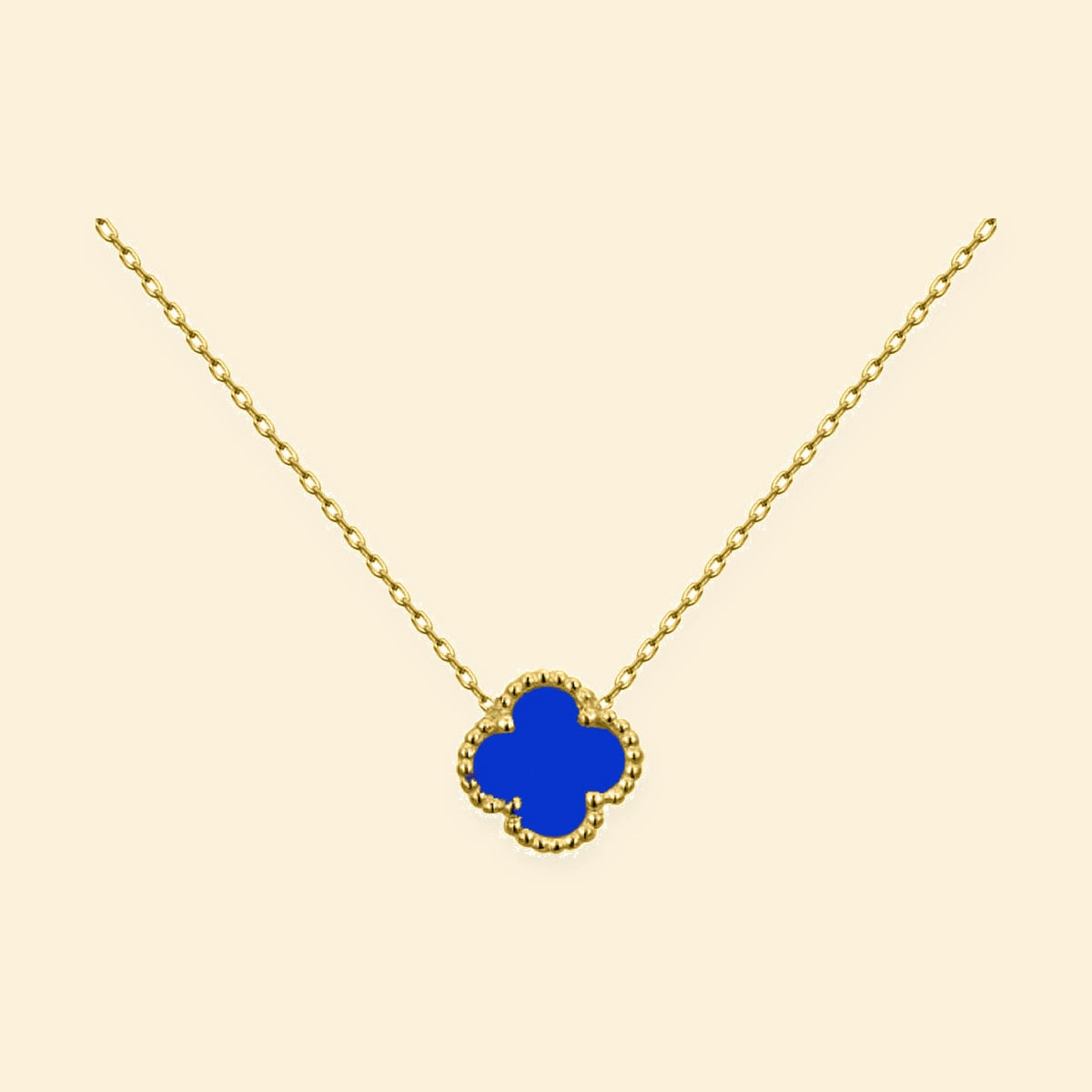 Gold Plated Sterling Silver Single Clover Necklace Blue Agate Colour – ANC100-GP