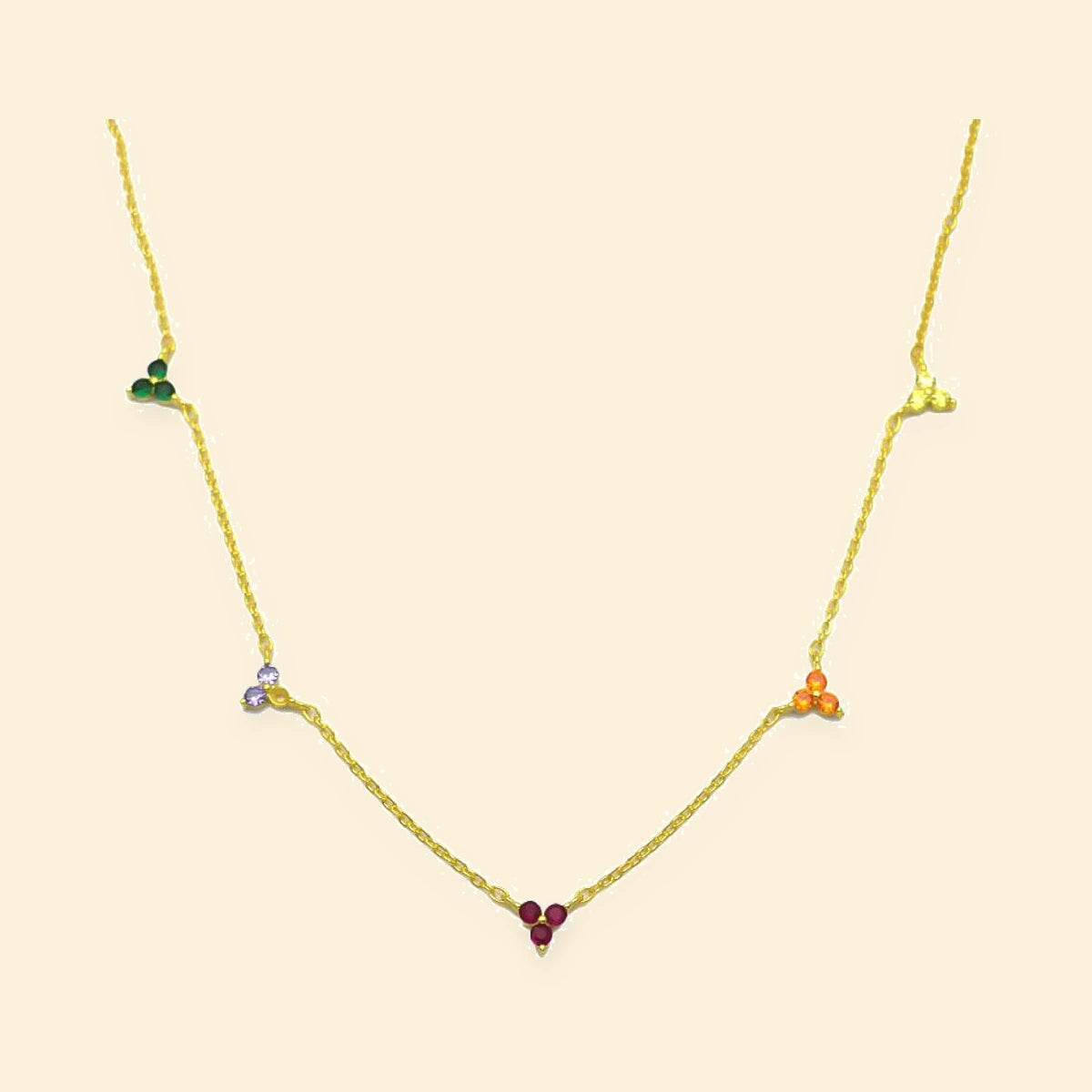 Gold Plated Sterling Silver Multicolour Clover Station Necklace – ANC120-GP