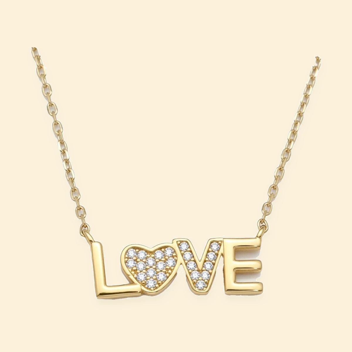 Gold Plated Sterling Silver CZ LOVE Necklace – ANC121-GP