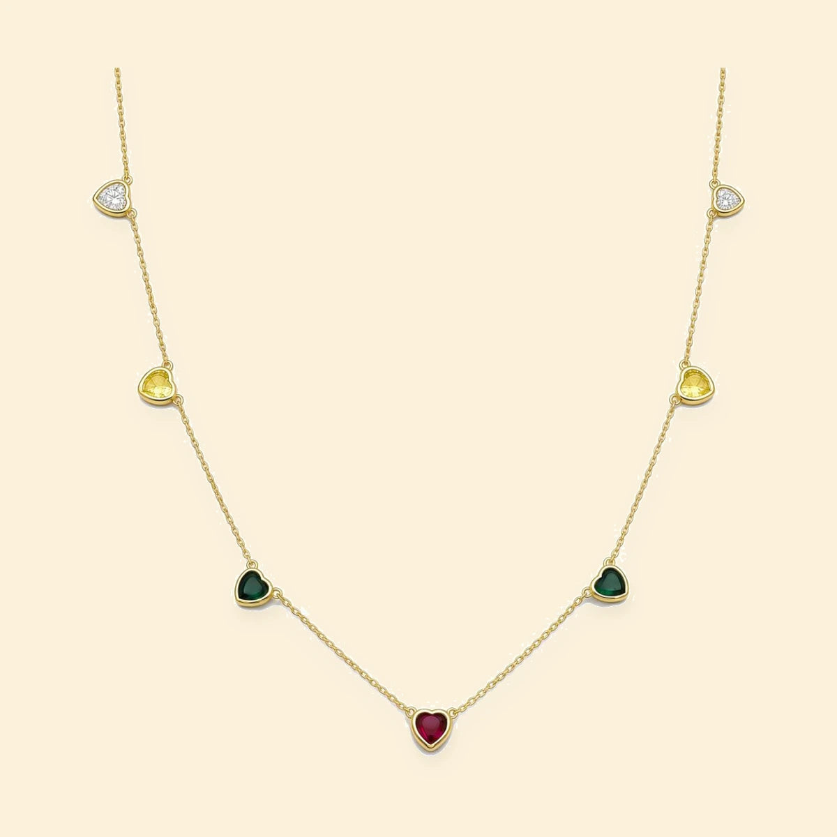 Gold Plated Sterling Silver Multicolour Heart Station Necklace – ANC123-GP