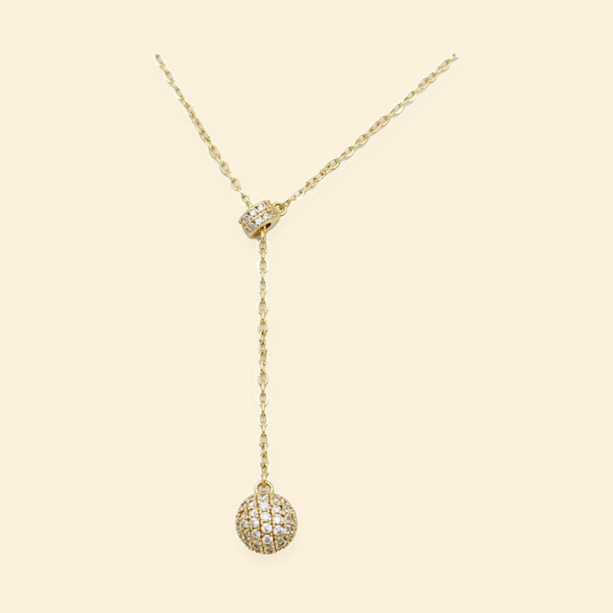 Gold Plated Sterling Silver CZ Lariat Ball Necklace – ANC126-GP