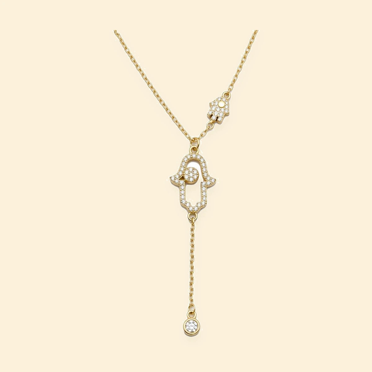 Gold Plated Sterling Silver CZ Hamsa Lariat Necklace – ANC128-GP