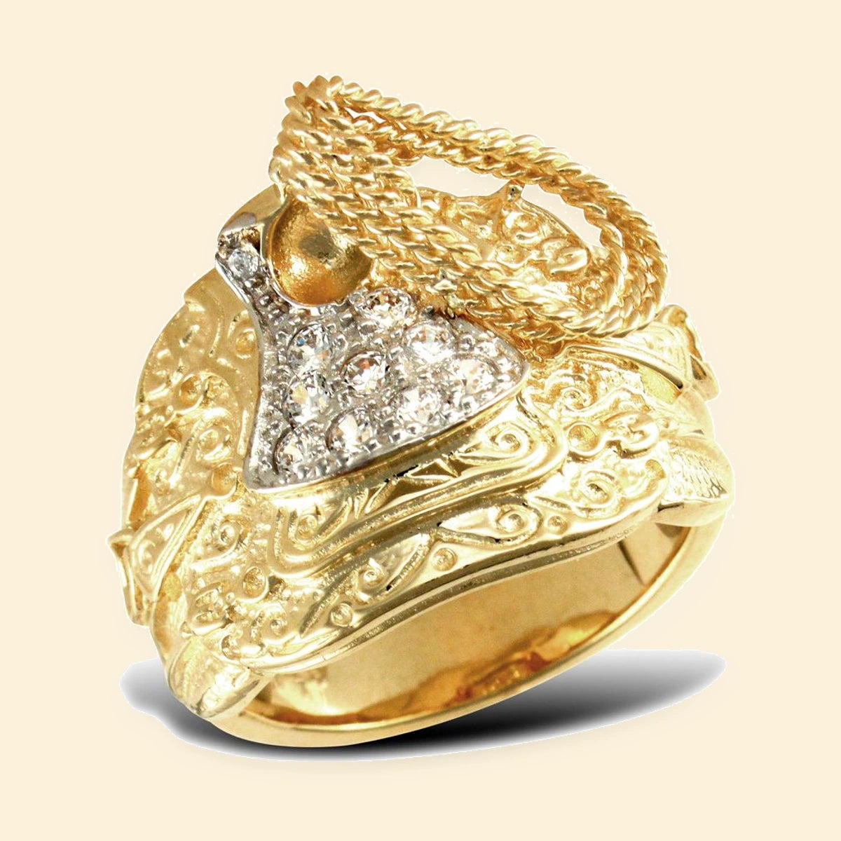 Gold Plated Sterling Silver Saddle Ring CZ – ARN201-GP