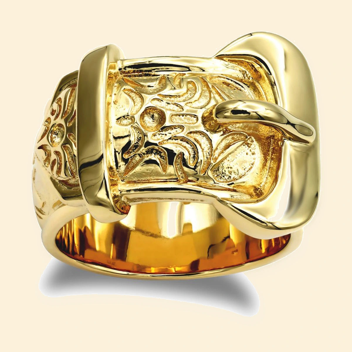 Gold Plated Sterling Silver Carved Buckle Design Ring – ARN203-GP
