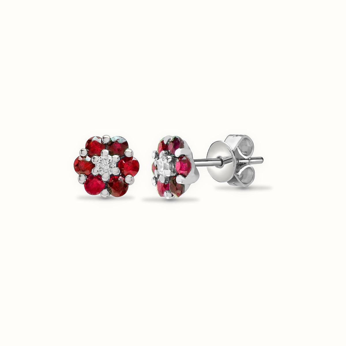 White gold Natural Diamond and ruby and stud earrings — Delan Jewellers