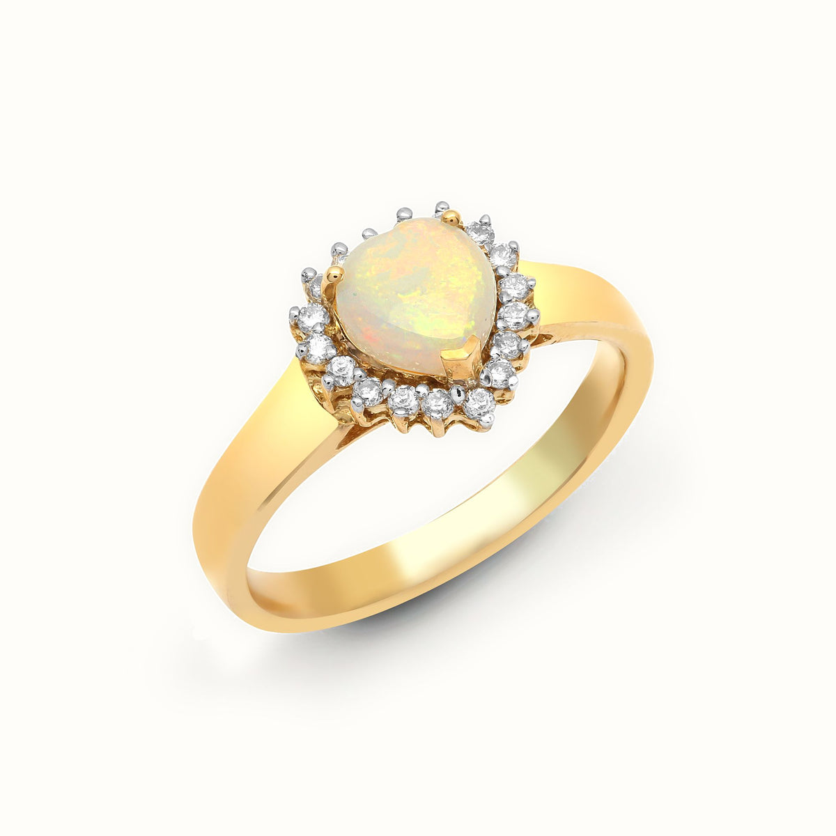 18ct Yellow Gold Natural Diamond And Opal Heart Shaped Ring