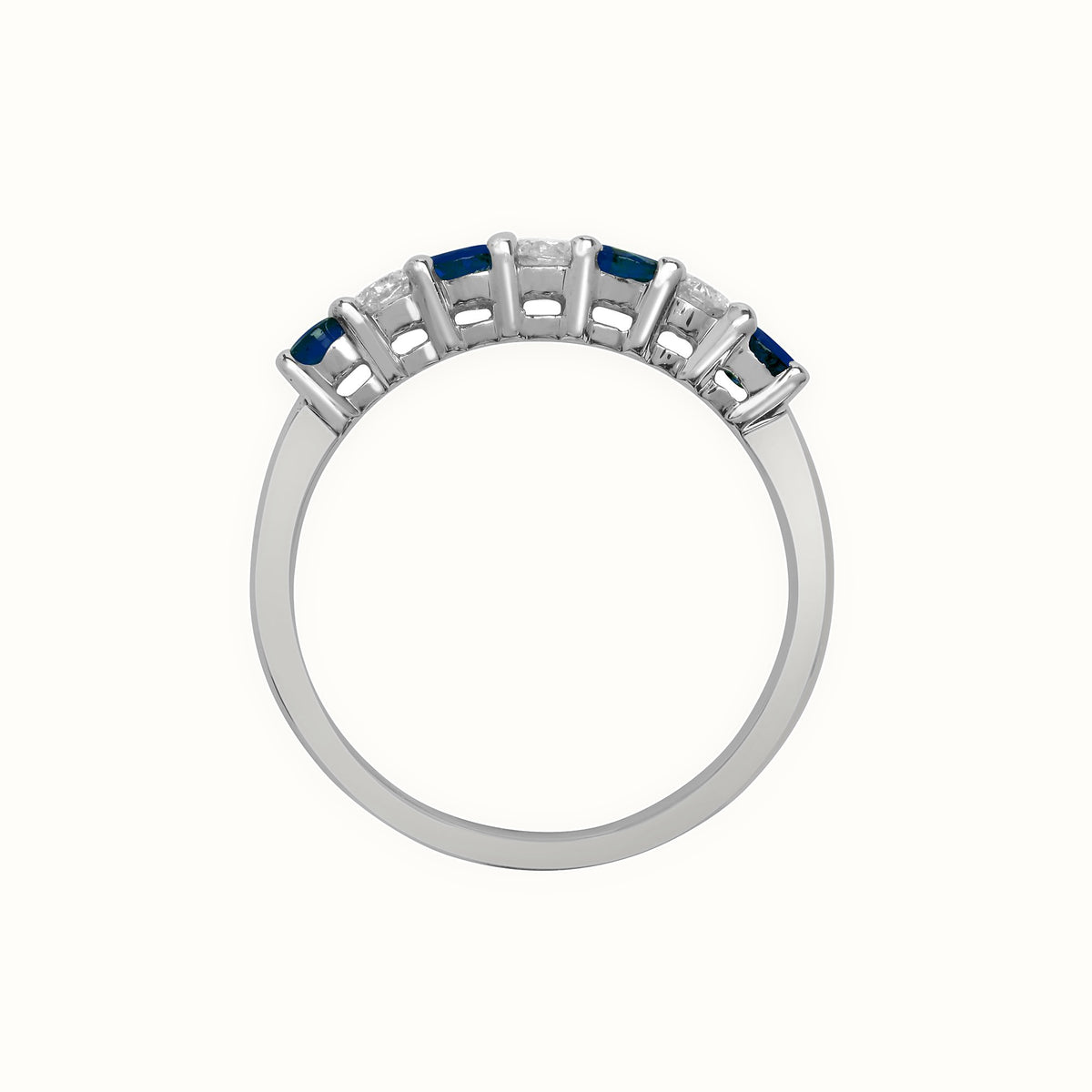 18ct White Gold Natural Diamond And Sapphire Claw Set Half Eternity Ring
