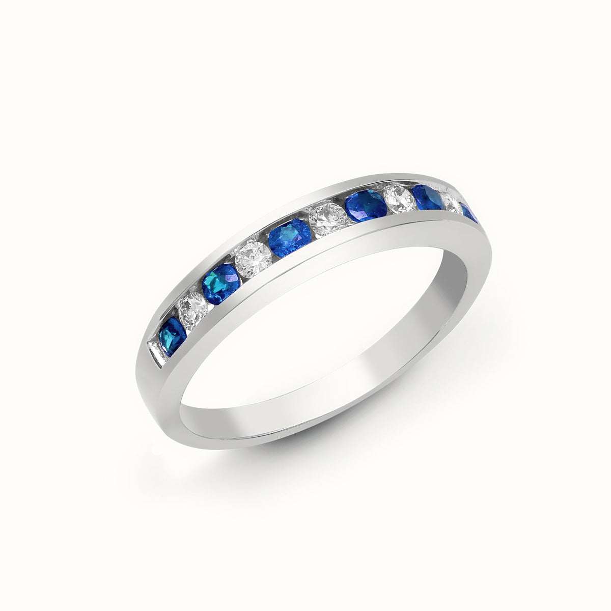 18ct White Gold Natural Diamond And Sapphire Channel Set Half Eternity
