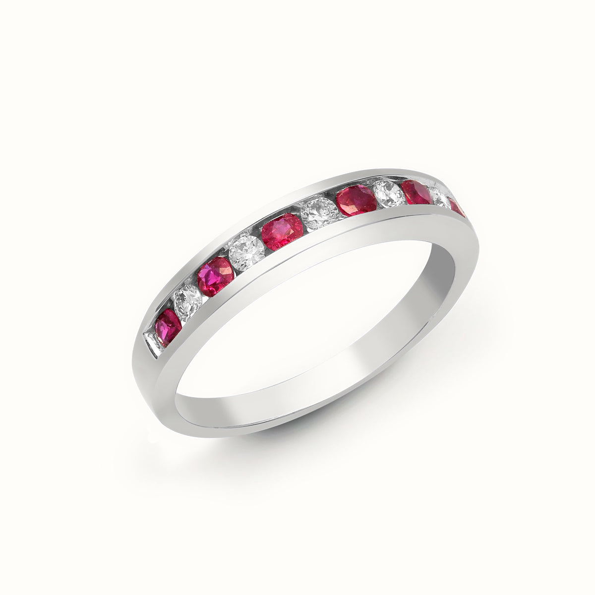 18ct White Gold Natural Diamond And Ruby Channel Set Half Eternity