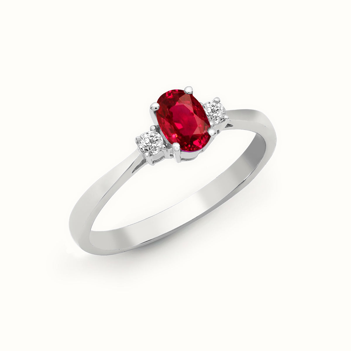 18ct White Gold Natural Diamond And Ruby And 3 Stone Ring