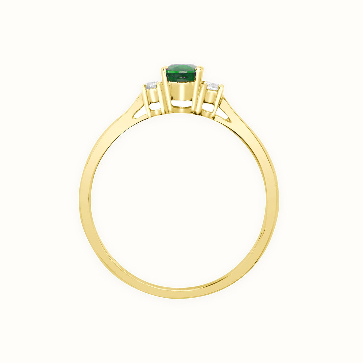 18ct Yellow Gold Natural Diamond And Emerald And 3 Stone Ring