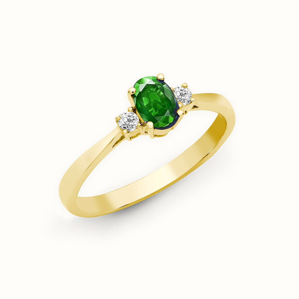 18ct Yellow Gold Natural Diamond And Emerald And 3 Stone Ring