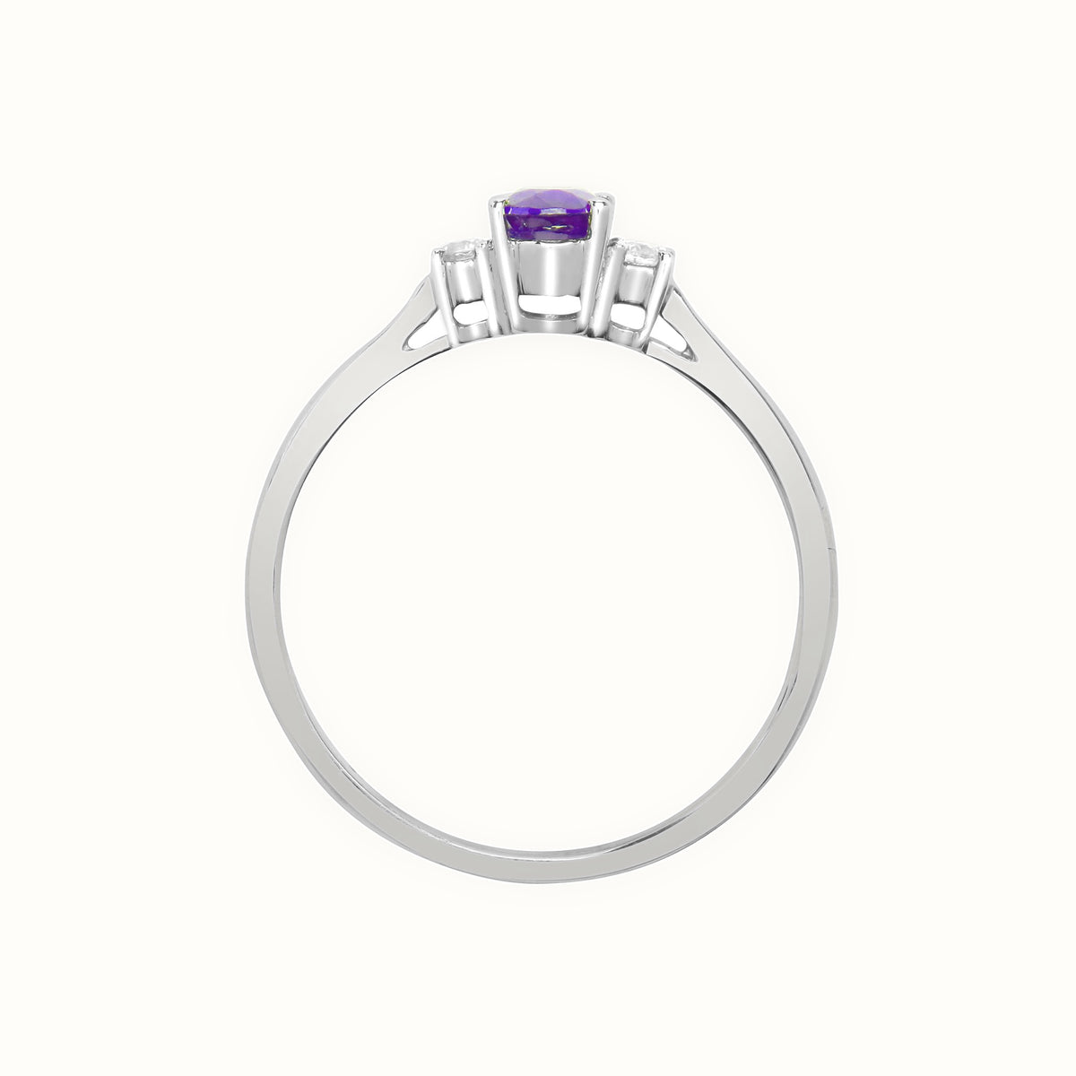 18ct White Gold Natural Diamond And Amethyst And 3 Stone Ring