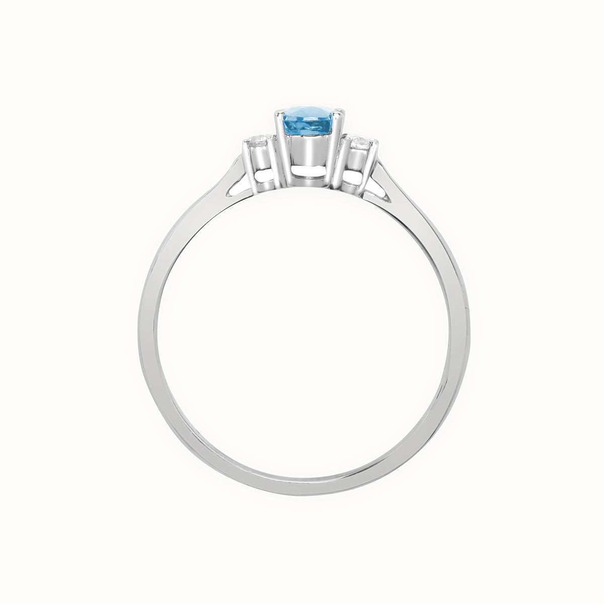 18ct White Gold Natural Diamond And Aqua-Marine And 3 Stone Ring