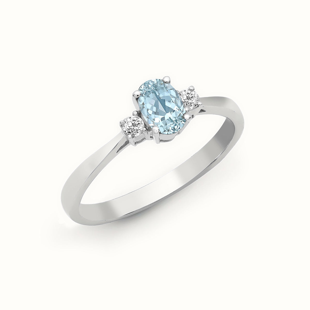 18ct White Gold Natural Diamond And Aqua-Marine And 3 Stone Ring